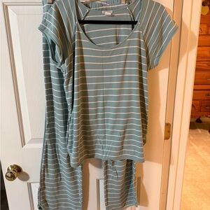 Striped Aqua and White Pajama Set